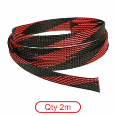 Black / Red Braided PET Cable Sleeve