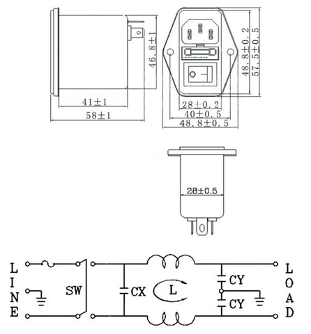 220V 15A Power Socket with EMI Filter