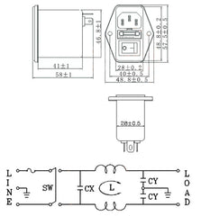 220V 15A Power Socket with EMI Filter