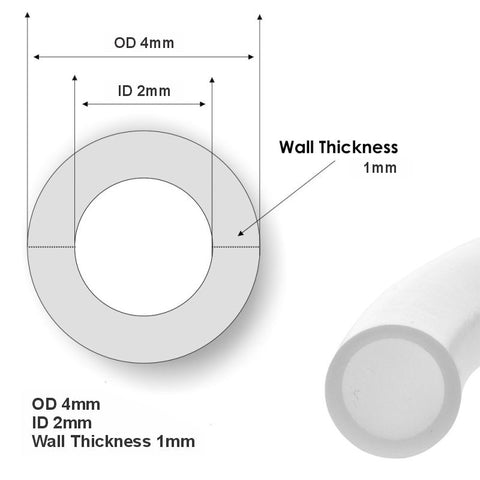 PTFE Tubing 2mm ID, 4mm OD