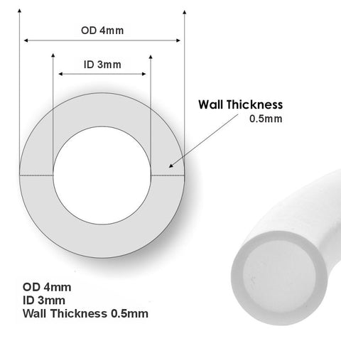 PTFE Tubing 3mm ID, 4mm OD
