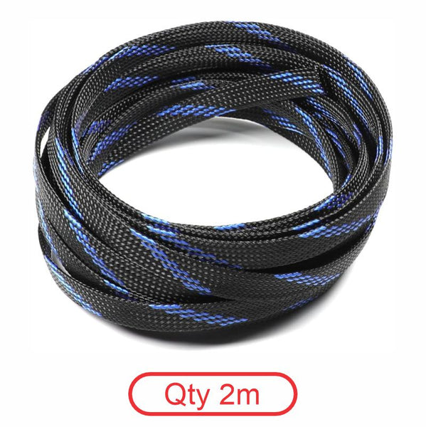 Black Blue Braided PET Cable Sleeve