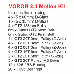 List of components included in a VORON 2.4 Motion Kit on a white background.