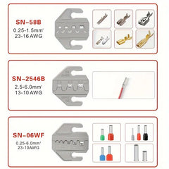 Crimping Tool Including 6 Crimping jaws.